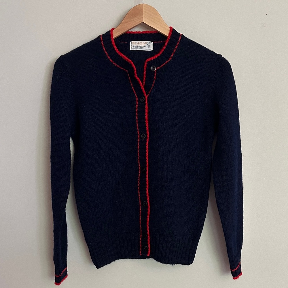 Vintage Braemar Scottish Shetland Wool Cardigan Sweater